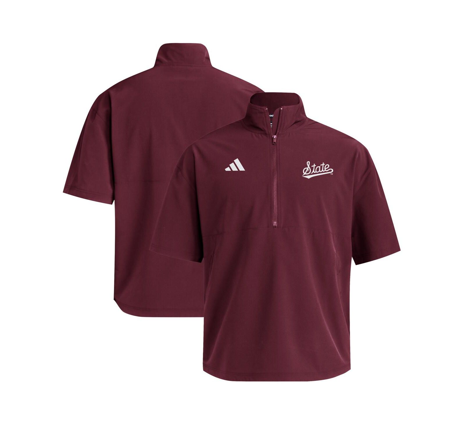 Мужская джемпер-свитшот adidas Maroon Mississippi State Bulldogs Woven Quarter-Zip Short Sleeve Pullover