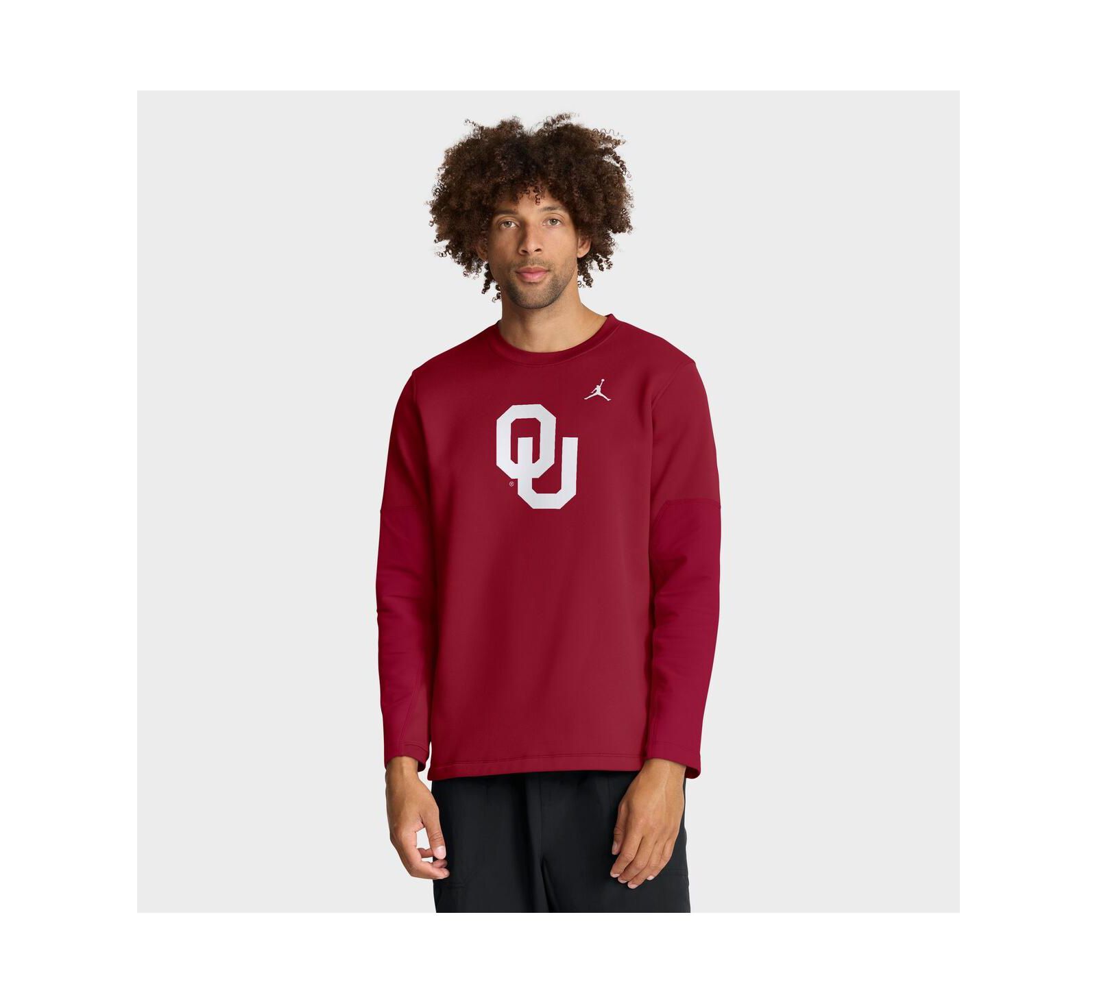 Мужская футболка Jordan Oklahoma Sooners 2025 Sideline Coach Performance с длинным рукавом, малиновый цвет