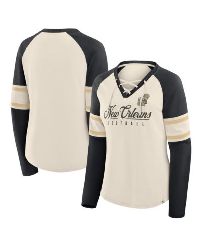 Fanatics Women's Cream/Black New Orleans Saints Hometown Gridiron Hero Raglan Lace-Up V-Neck Long Sleeve T-Shirt