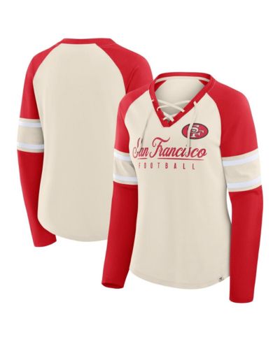 Fanatics Women's Cream/Scarlet San Francisco 49ers Hometown Gridiron Hero Raglan Lace-Up V-Neck Long Sleeve T-Shirt