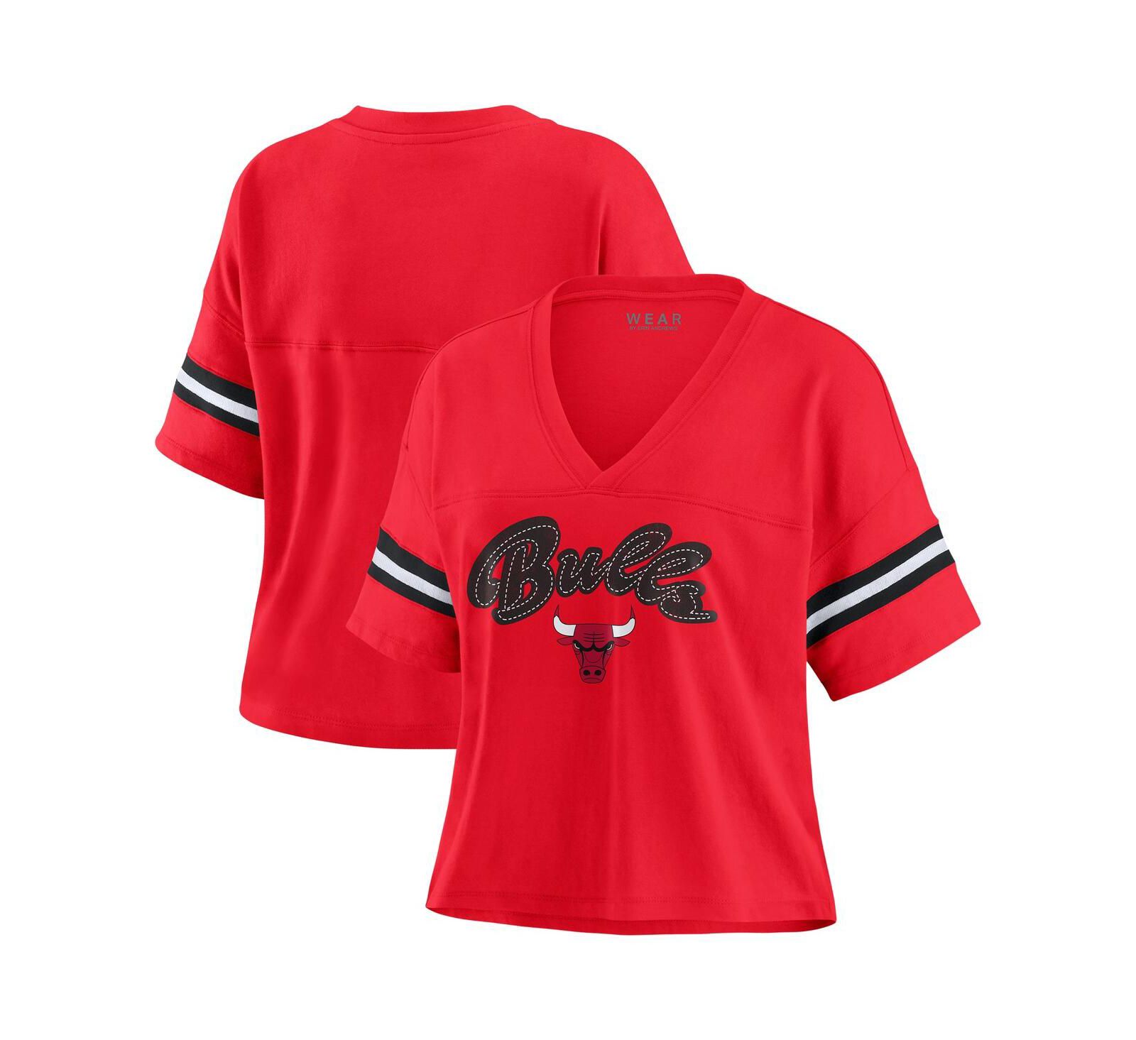 WEAR by Erin Andrews Women's Red Chicago Bulls Plus Size Color Block Boxy V-Neck T-Shirt