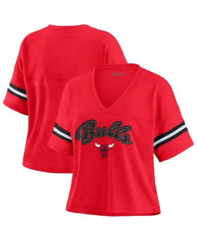 WEAR by Erin Andrews Women's Red Chicago Bulls Plus Size Color Block Boxy V-Neck T-Shirt