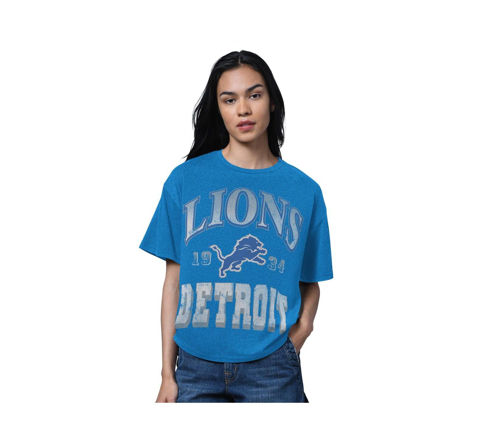 Starter Women's Heather Blue Detroit Lions Oversized Hall of Fame T-Shirt