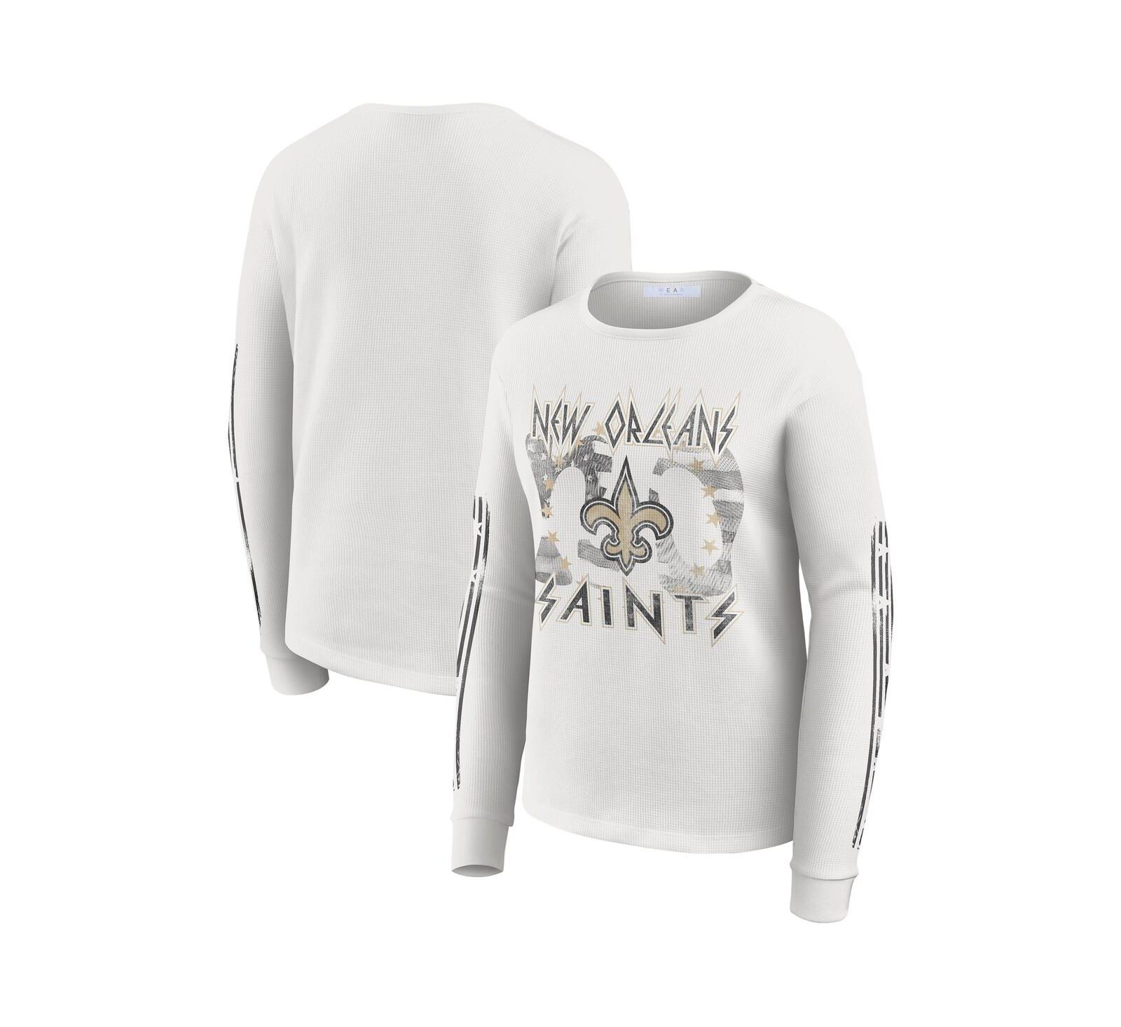 WEAR by Erin Andrews Women's White New Orleans Saints Graphic Waffle Long-Sleeve T-Shirt
