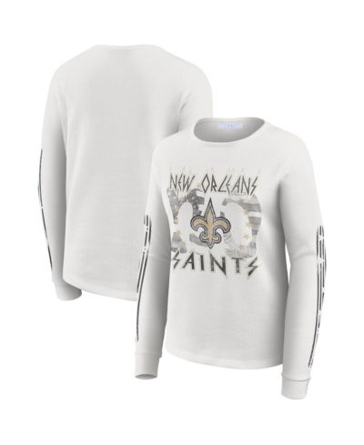 WEAR by Erin Andrews Women's White New Orleans Saints Graphic Waffle Long-Sleeve T-Shirt