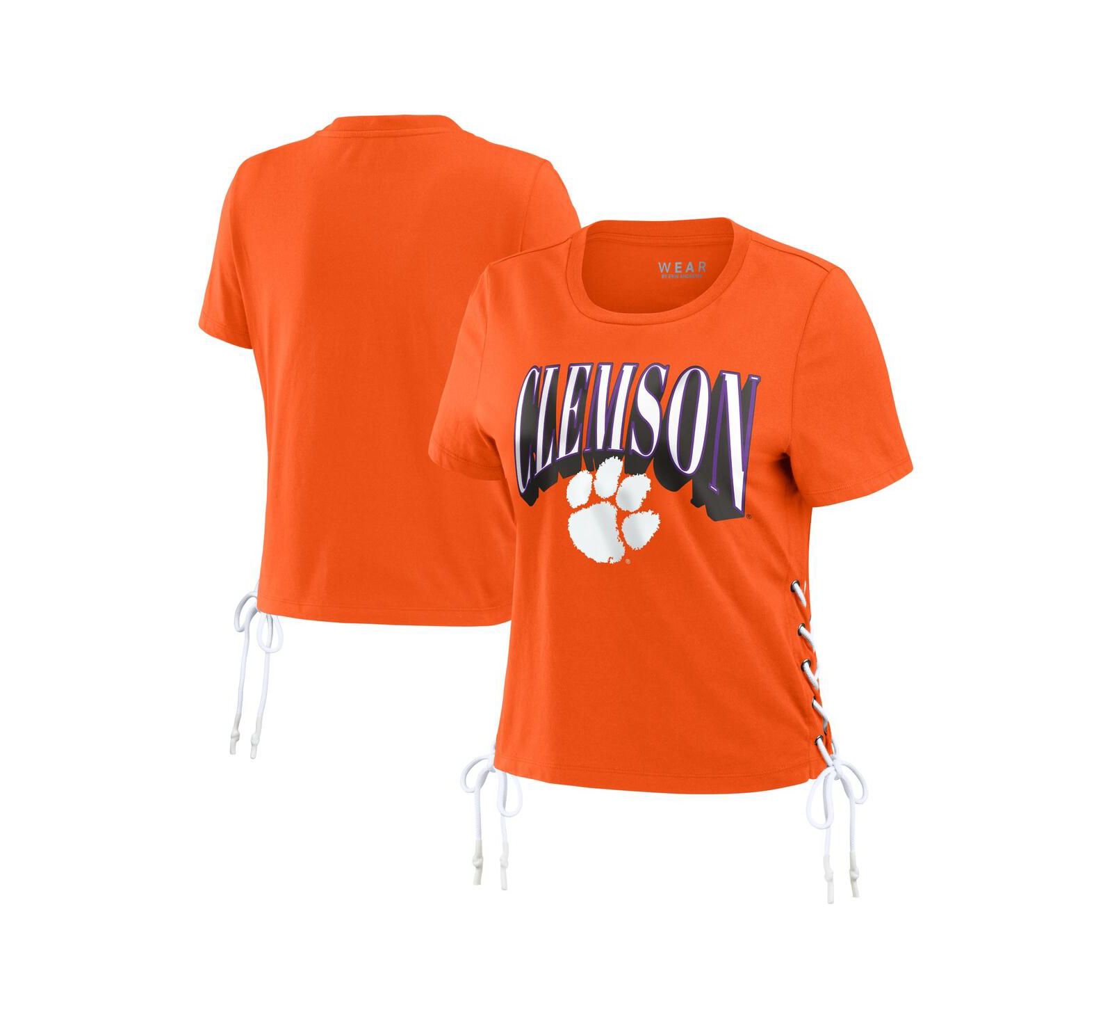 WEAR by Erin Andrews Women's Orange Clemson Tigers Side Lace-Up Modest Crop T-Shirt