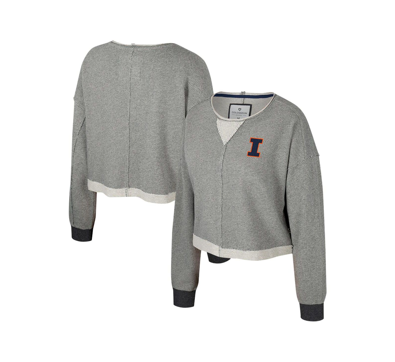 Colosseum Women's Charcoal Illinois Fighting Illini Magnum Scoop Neck Cropped Pullover Sweatshirt