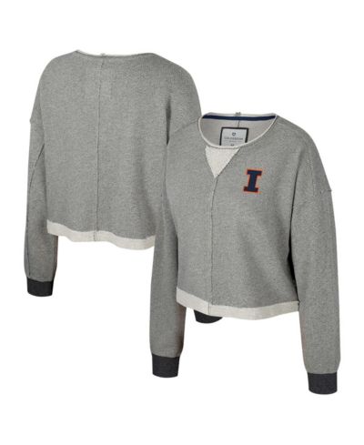 Colosseum Women's Charcoal Illinois Fighting Illini Magnum Scoop Neck Cropped Pullover Sweatshirt