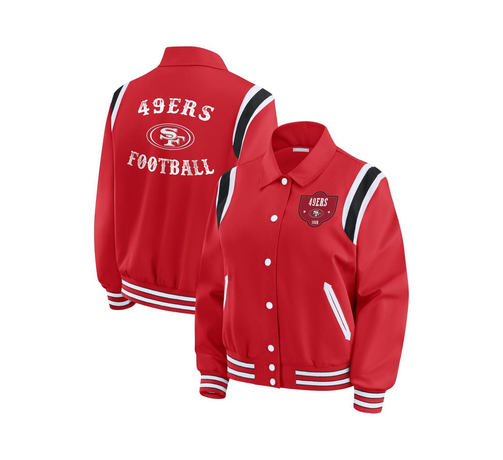 WEAR by Erin Andrews Women's Scarlet San Francisco 49ers Varsity Lightweight Full-Snap Jacket