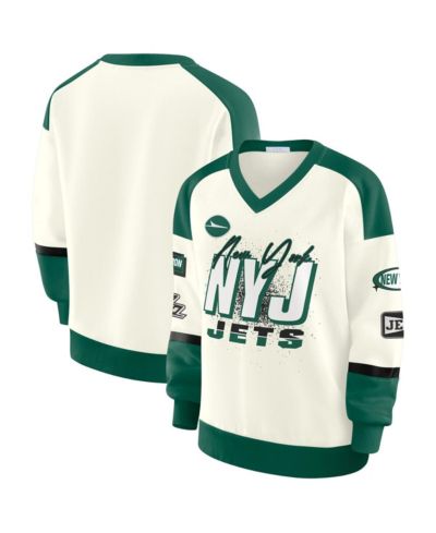 Женский свитшот WEAR by Erin Andrews Cream New York Jets Racing Crew V-Neck