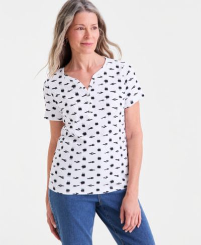 Style & Co Женский топ Henley с коротким рукавом и принтом