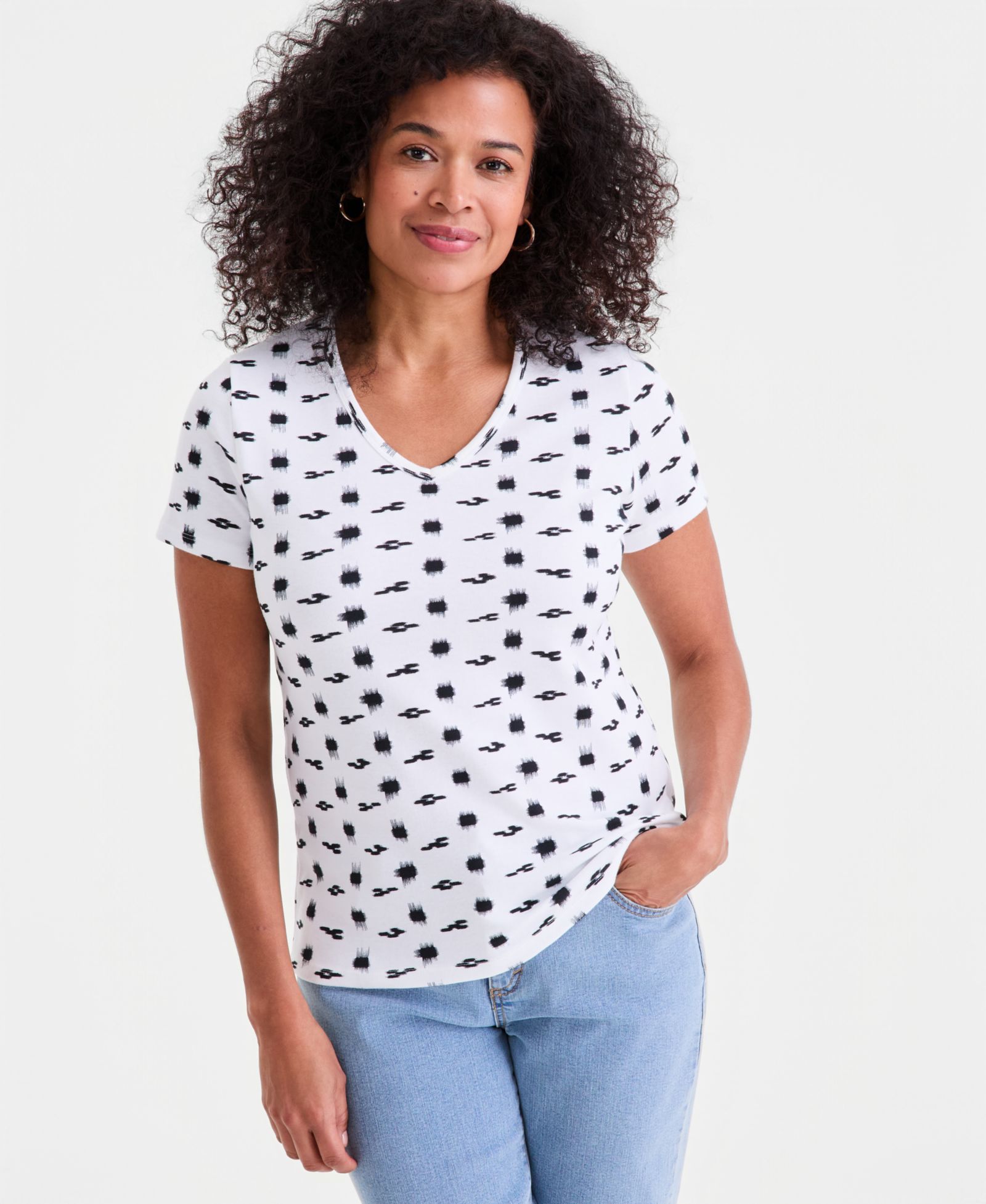 Style & Co Women's Printed Short-Sleeve V-Neck Top, Exclusively at Macy's