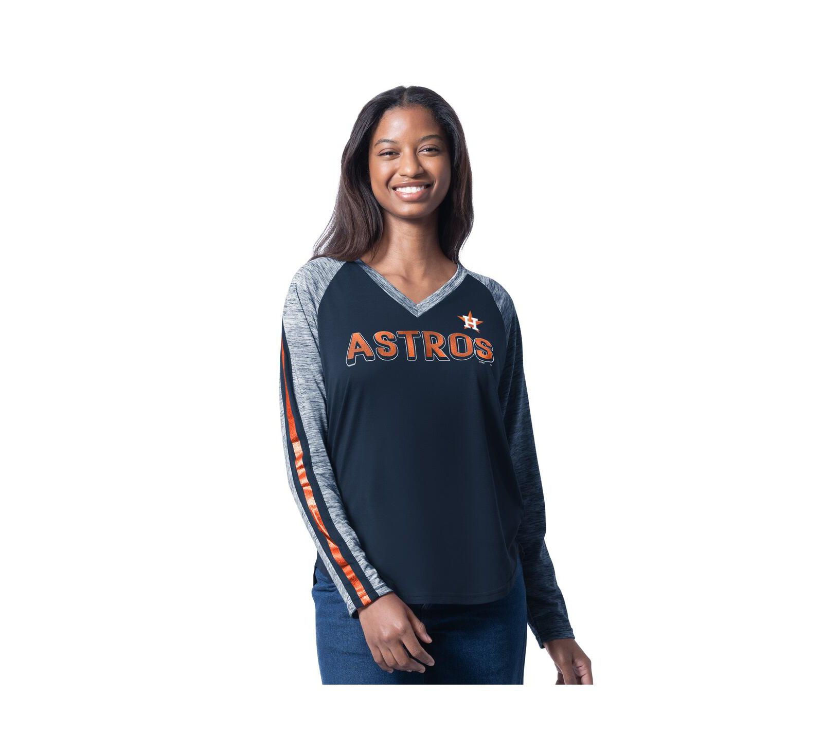 G-III 4Her by Carl Banks Женская футболка с длинным рукавом V-образным вырезом Navy Houston Astros Top Dog Raglan