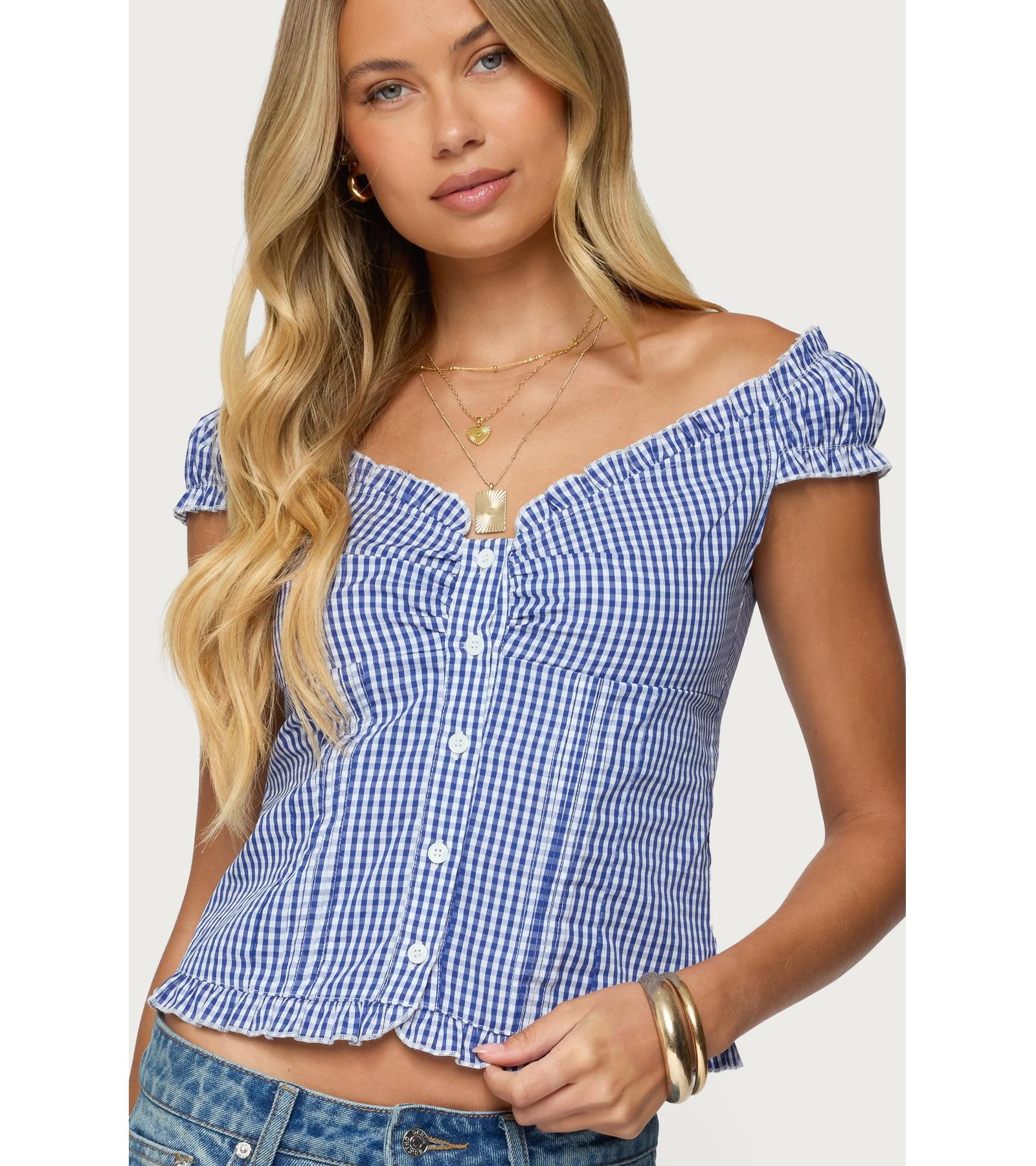 Edikted Women's Dorothie Gingham Button Up Top