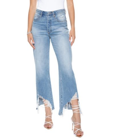 Blue Revival Women's Athens High Waisted Straight Leg Frayed Hem 100% Cotton Jeans