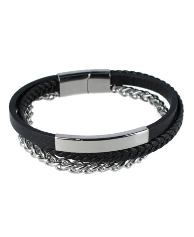 Trafalgar Loose Fit Zaid Metal and Leather Triple Strand Clasp Bracelet