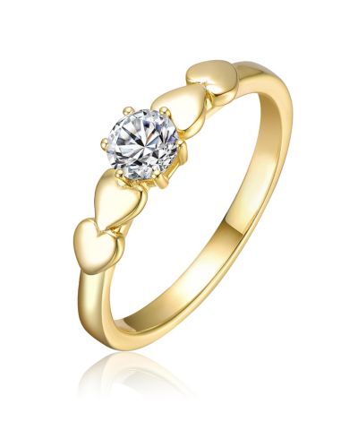 Rachel Glauber Elegant 14K Gold Plated CZ Heart Design Solitaire Ring
