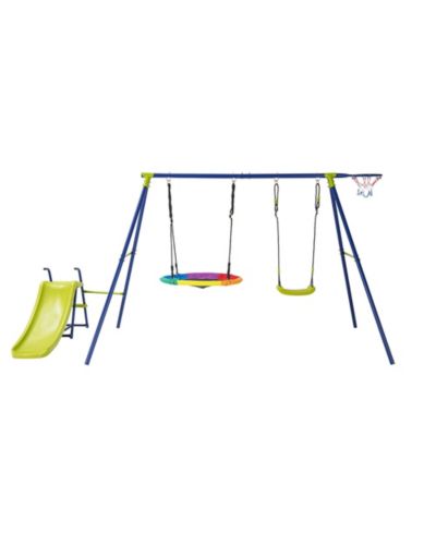 Gymax 4-in-1 Swing Set for Backyard Heavy-Duty Metal Playset for 3-12 Years Old Kids
