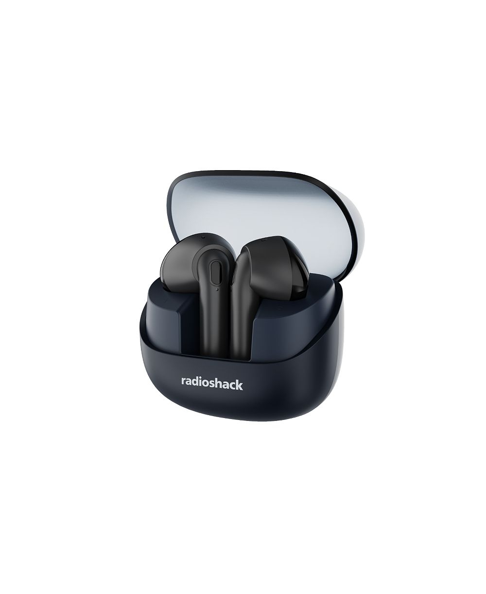 RadioShack Transparent Case navy blue TWS Earbuds, White, IPX5, Bluetooth 5.4, Noise Cancelling 3304411
