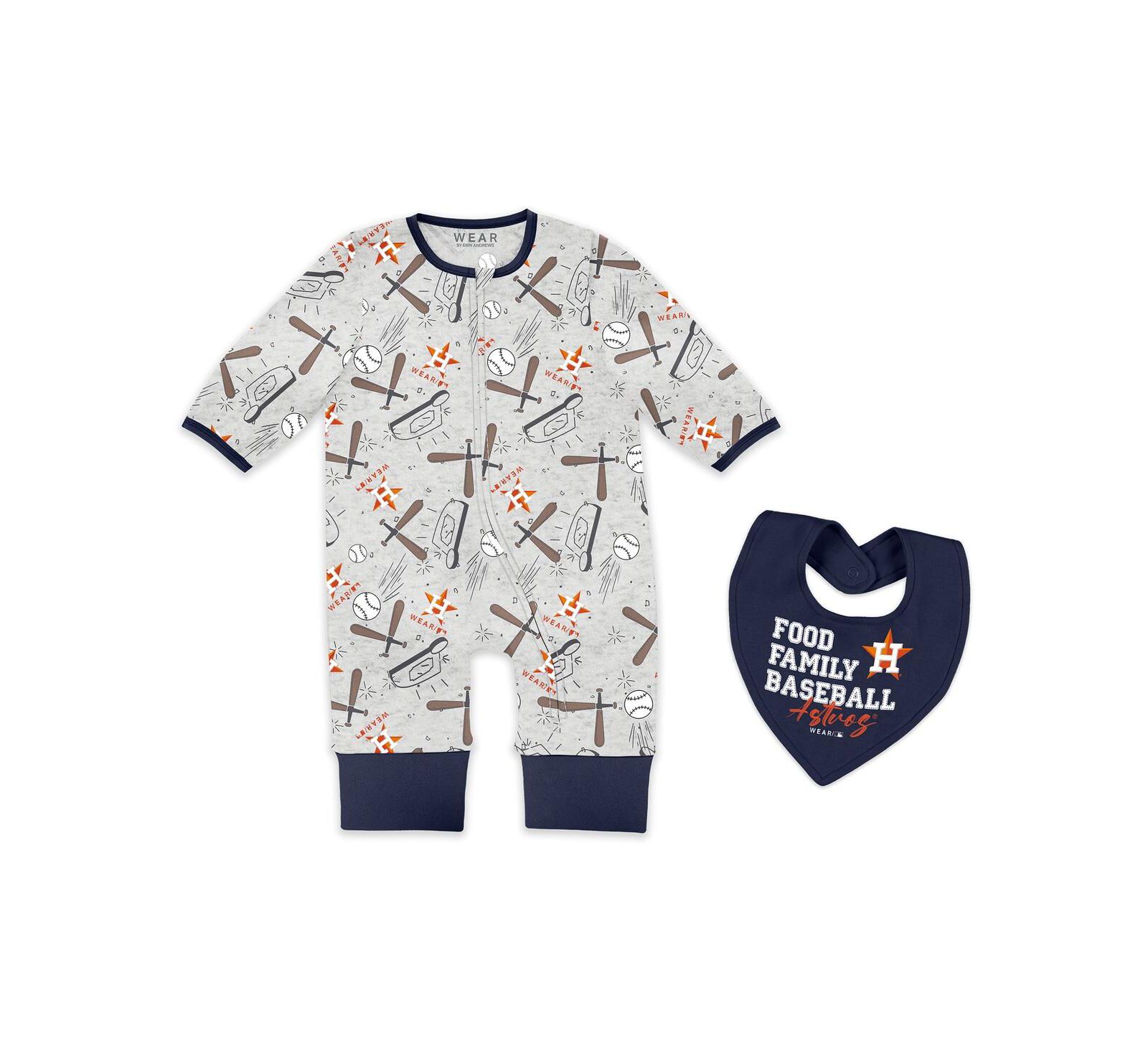 WEAR by Erin Andrews Baby Boys and Girls Heather Gray Houston Astros Sleep and Play Full-Zip Sleeper Bib Set