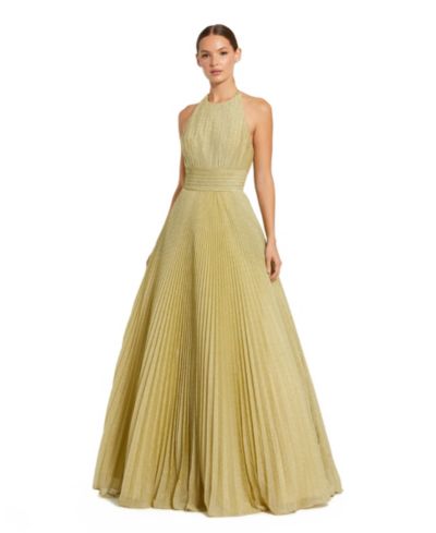 Mac Duggal Women's Shimmering Pleated Georgette High Neck Gown