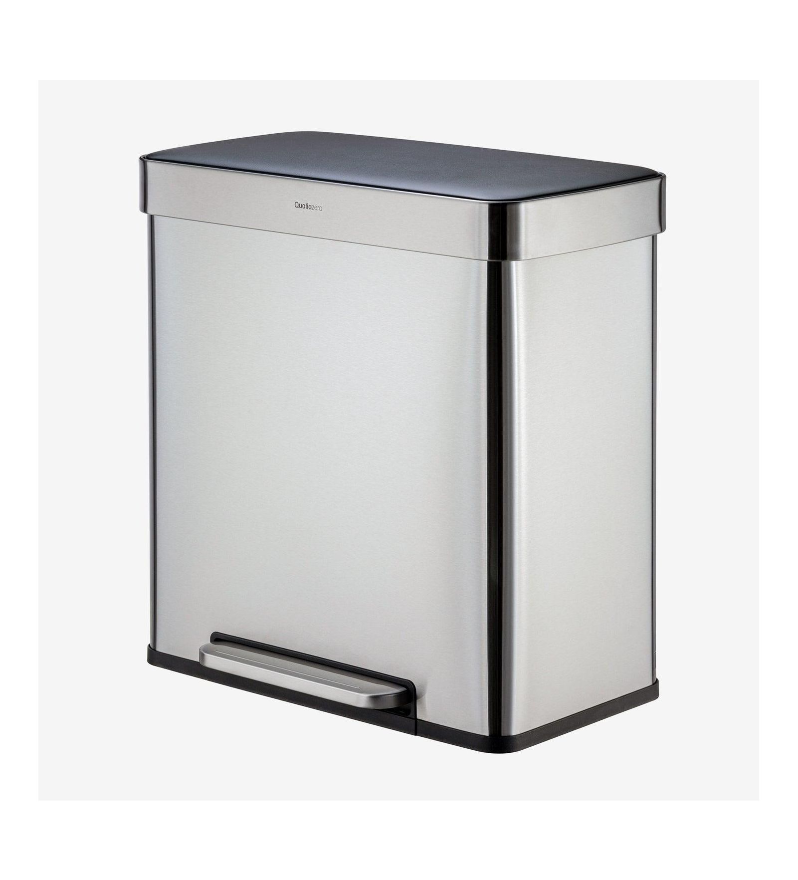 Прямоугольный мусорный бак Qualiazero 60L / 16 Gal (30L/8 Gal Split) из нержавеющей стали с черной пластиковой крышкой