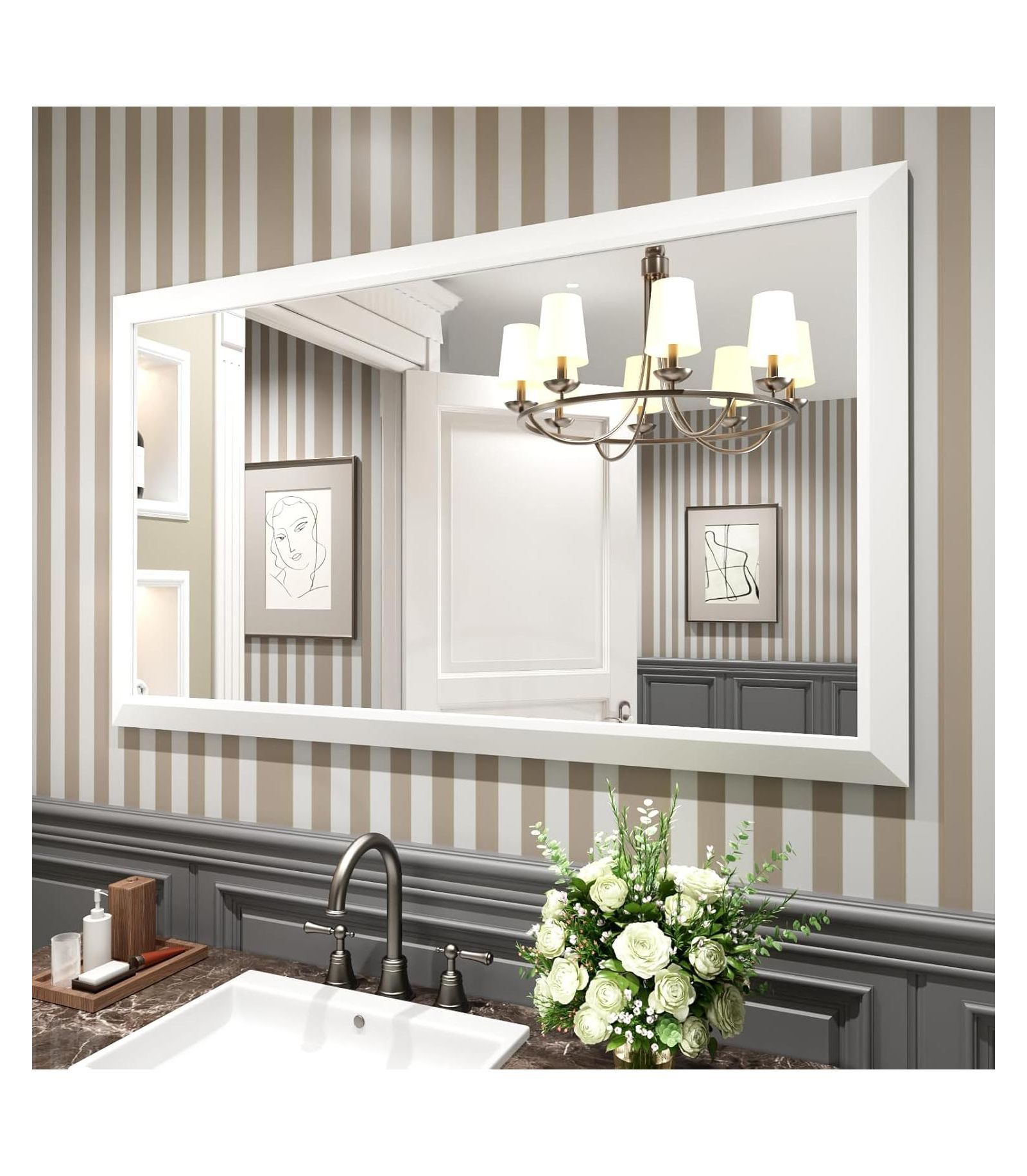 Amorho Bathroom Mirror, Metal Framed Wall Mirrors for Over Sink, Bedroom, Living Room, Entryway, Rectangle Wall-Mounted Mirrors