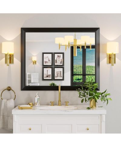 Amorho Bathroom Mirror, 40" x 32" Inch Thick Metal Framed Wall Mirrors for Over Sink, Bedroom, Living Room, Entryway, Rectangle Wall-Mounted Mirrors