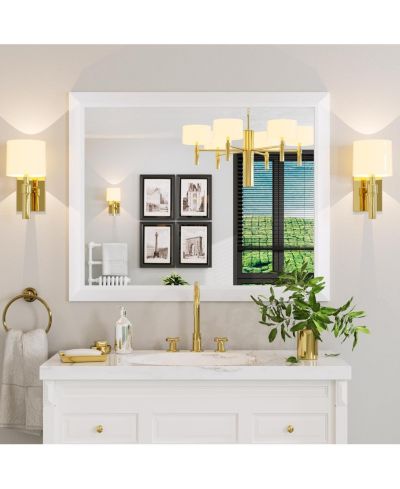 Amorho 40x32 Bathroom Mirror with White Metal Frame, Rectangle Wall Mirror for Sink or Room, Horizontal/Vertical Mount