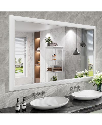 Amorho Bathroom Mirror, 60" x 36" Inch Thick Metal Framed Wall Mirrors for Over Sink, Bedroom, Living Room, Entryway, Rectangle Wall-Mounted Mirrors in White(Horizontal/Vertical)
