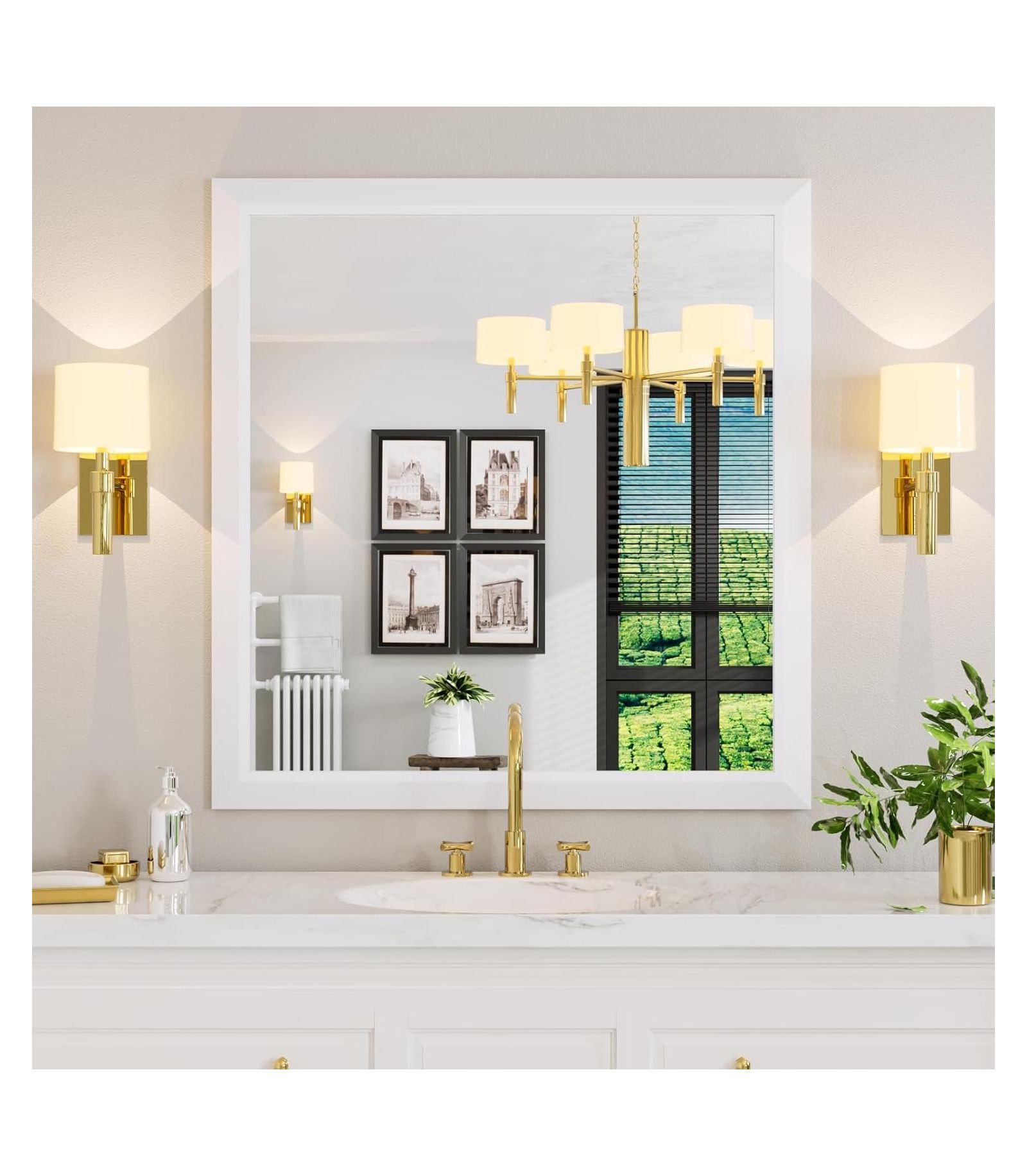 Amorho настенное зеркало для ванной 40" x 38", металлическая рама, прямоугольное