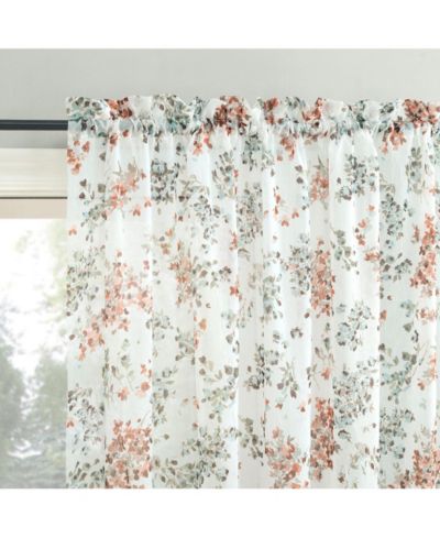No. 918 Alethea Floral Print Crushed Voile Sheer Rod Pocket Curtain Panel