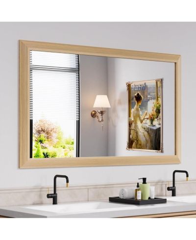 Amorho 50x30 Bathroom Mirror, Light Yellow Metal Frame, Rectangle Wall Mirror for Sink, Horizontal/Vertical Mount