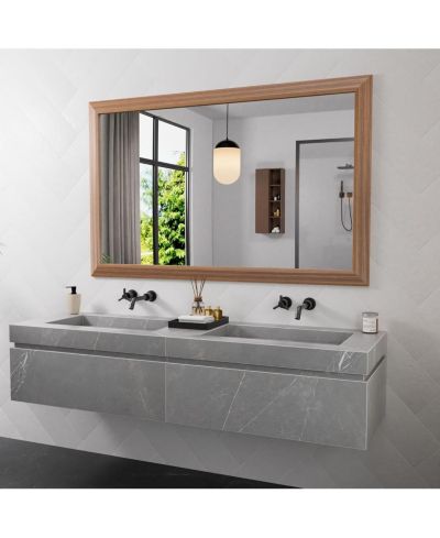 Amorho Bathroom Mirror, 48" x 30" Inch Thick Metal Framed Wall Mirrors for Over Sink, Bedroom, Living Room, Entryway, Rectangle Wall-Mounted Mirrors in Dark Brown(Horizontal/Vertical)
