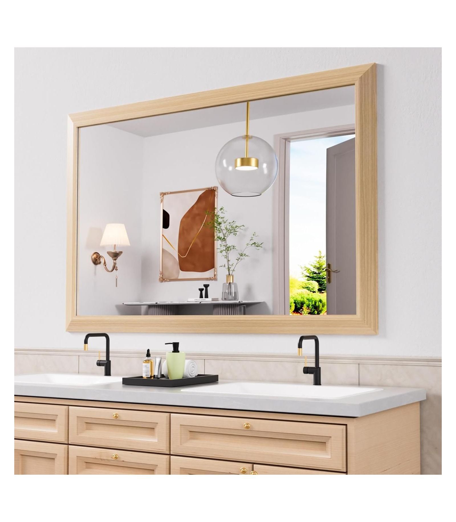 Зеркало для ванной Amorho 48" x 32" Thick Metal Framed Wall Mirror Light/Pastel Yellow