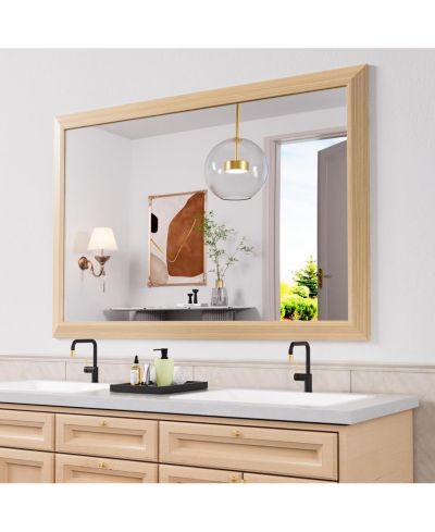 Amorho Bathroom Mirror, 48" x 32" Inch Thick Metal Framed Wall Mirrors for Over Sink, Bedroom, Living Room, Entryway, Rectangle Wall-Mounted Mirrors in Light/Pastel Yellow(Horizontal/Vertical)
