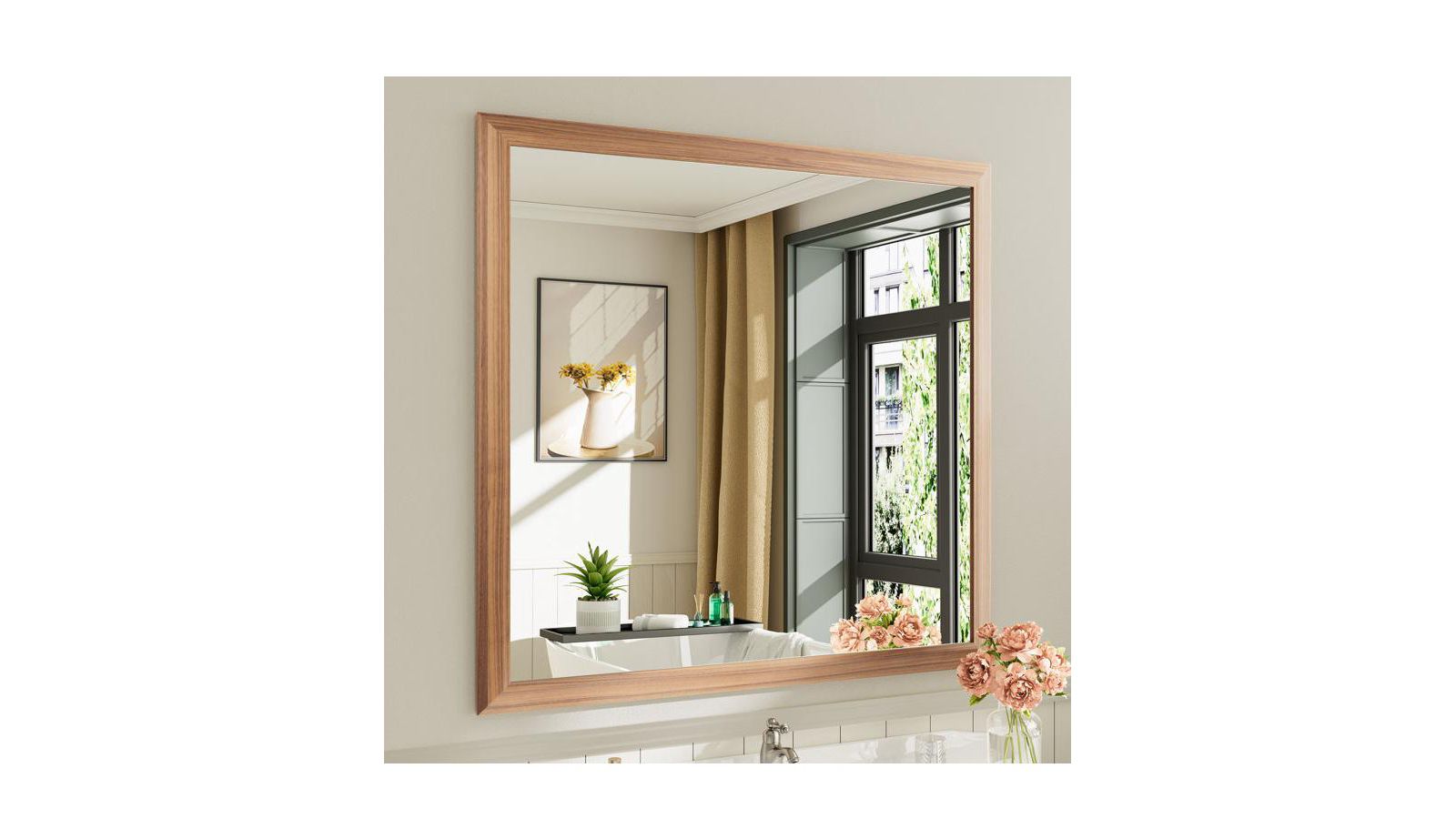 Amorho настенное зеркало для ванной, 40" x 38", в металлической раме, темно-коричневое