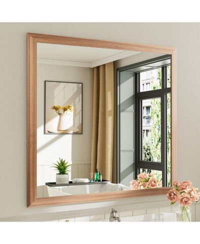 Amorho Bathroom Mirror, 40" x 38" Inch Thick Metal Framed Wall Mirrors for Over Sink, Bedroom, Living Room, Entryway, Rectangle Wall-Mounted Mirrors in Dark Brown(Horizontal/Vertical)