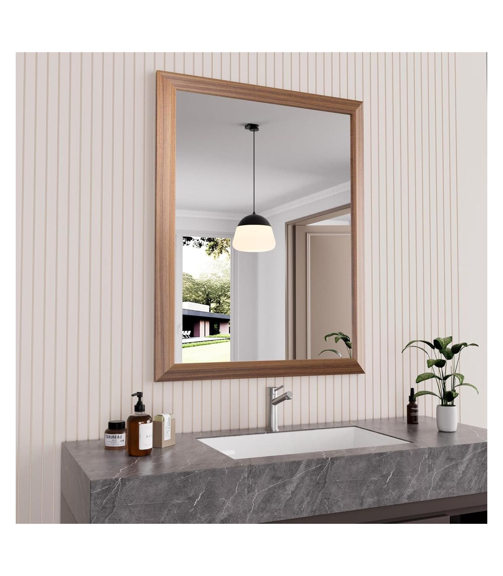Amorho 36x28 Inch Dark Brown Metal Framed Bathroom Mirror, Rectangular Wall Mirror for Sink, Bedroom, Living Room, Horizontal or Vertical