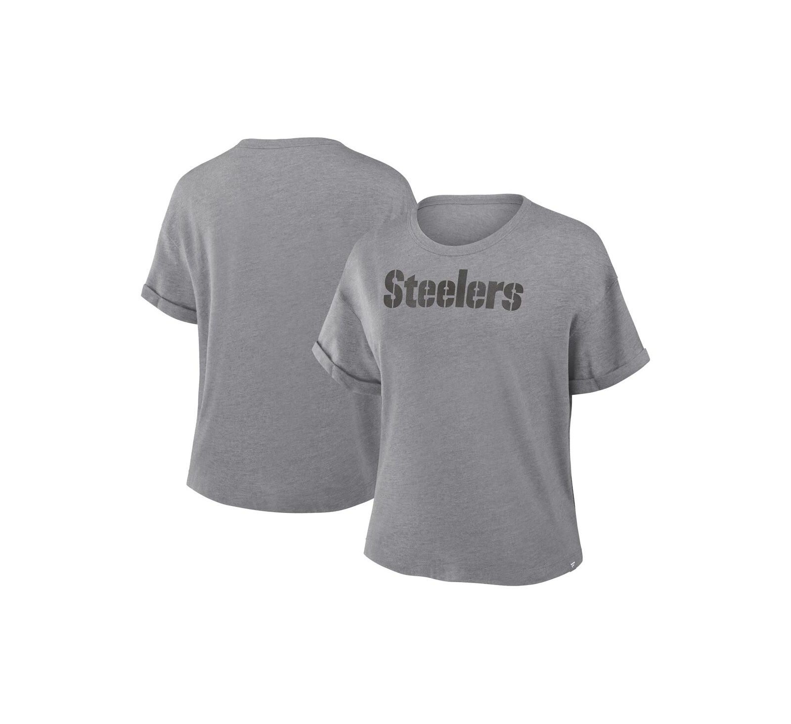 Женская футболка Fanatics Heather Gray Pittsburgh Steelers Swing Pass Tri-Blend Boxy