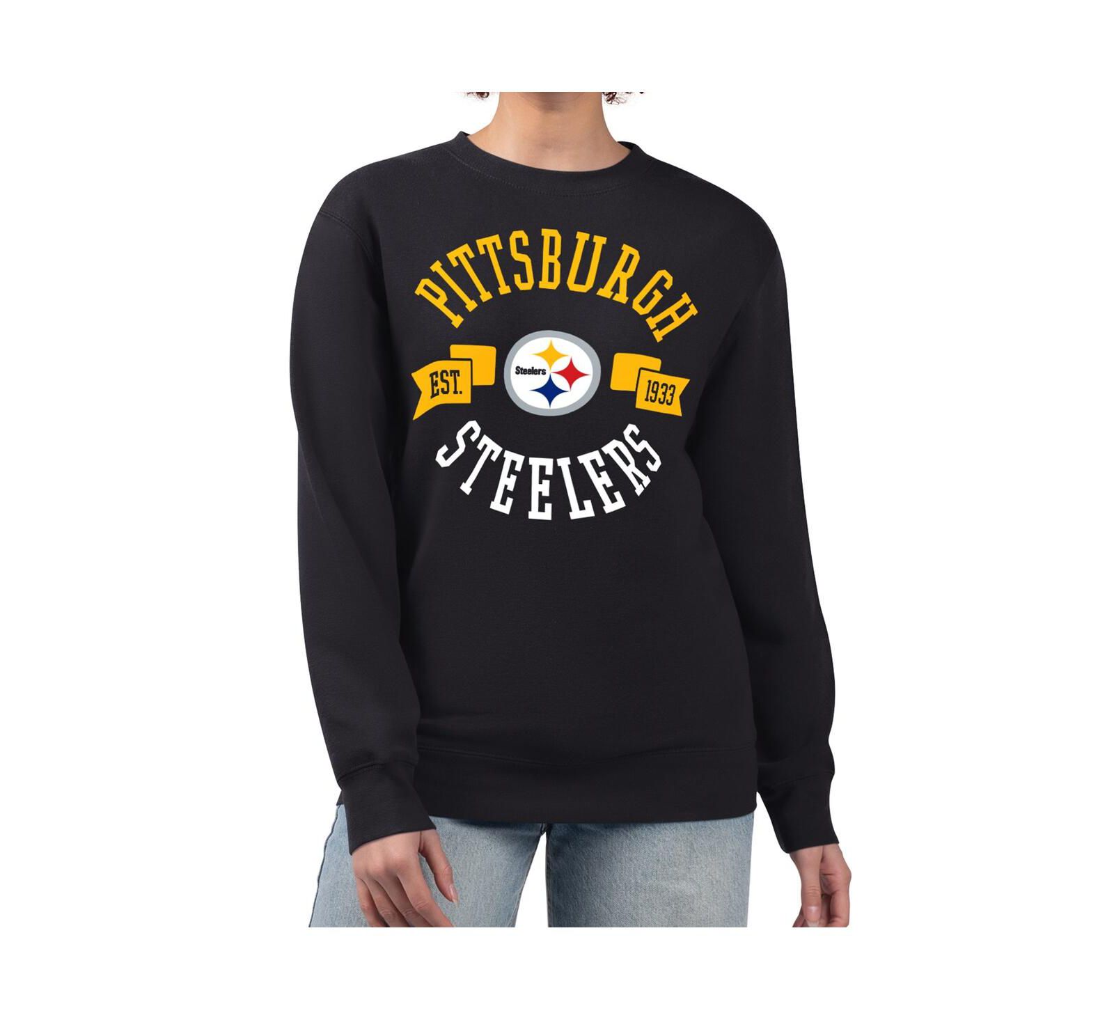 G-III 4Her by Carl Banks Women's Black Pittsburgh Steelers Large Team Graphic Fleece Pullover Sweatshirt