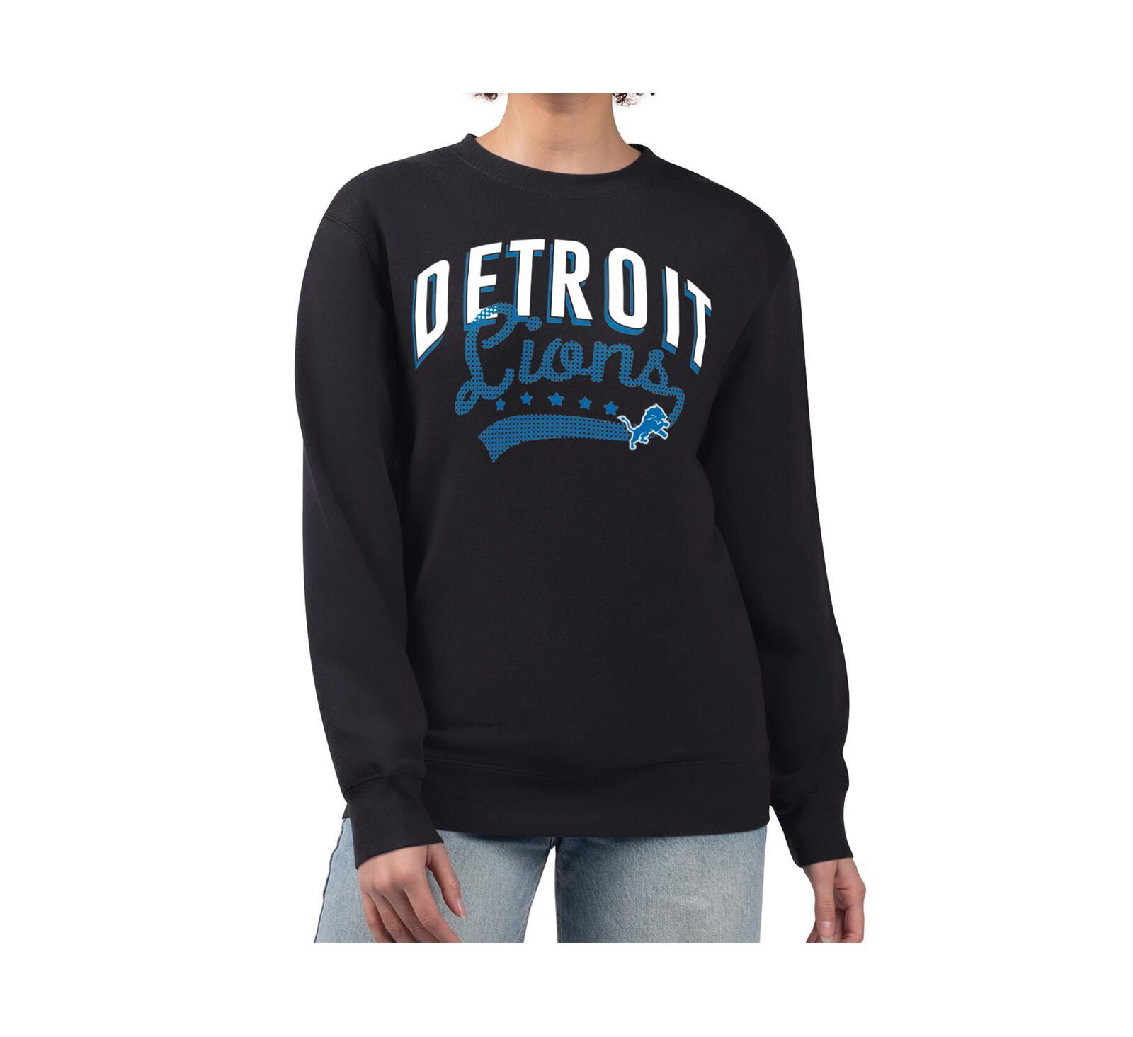 G-III 4Her by Carl Banks Women's Black Detroit Lions Filigree Logo Graphic Fleece Pullover Sweatshirt
