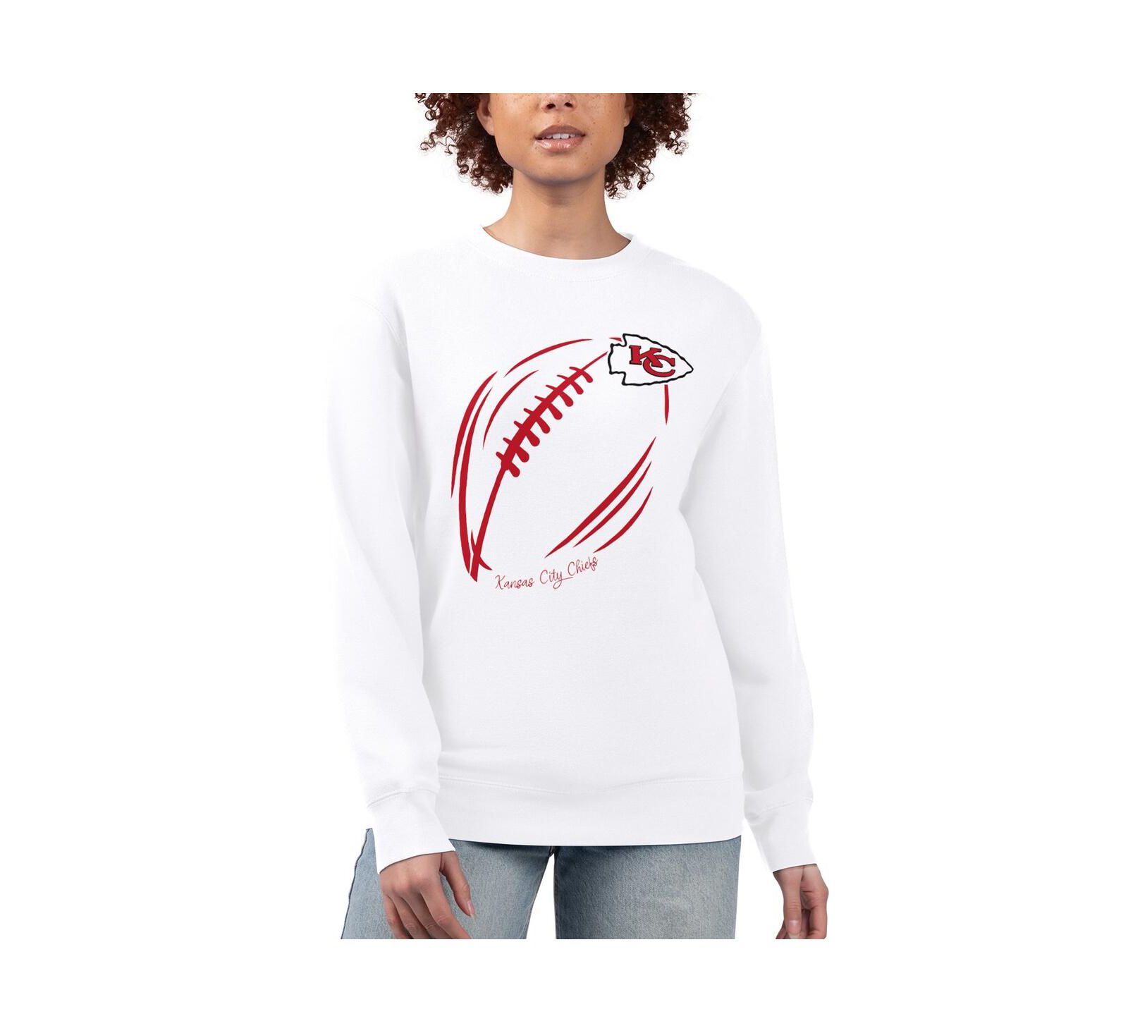 Женский свитшот G-III 4Her by Carl Banks White Kansas City Chiefs Football Logo Graphic Fleece Tri-Blend Pullover Sweatshirt