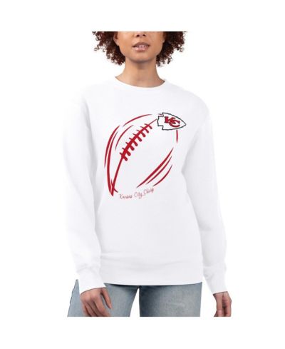 G-III 4Her by Carl Banks Women's White Kansas City Chiefs Football Logo Graphic Fleece Tri-Blend Pullover Sweatshirt