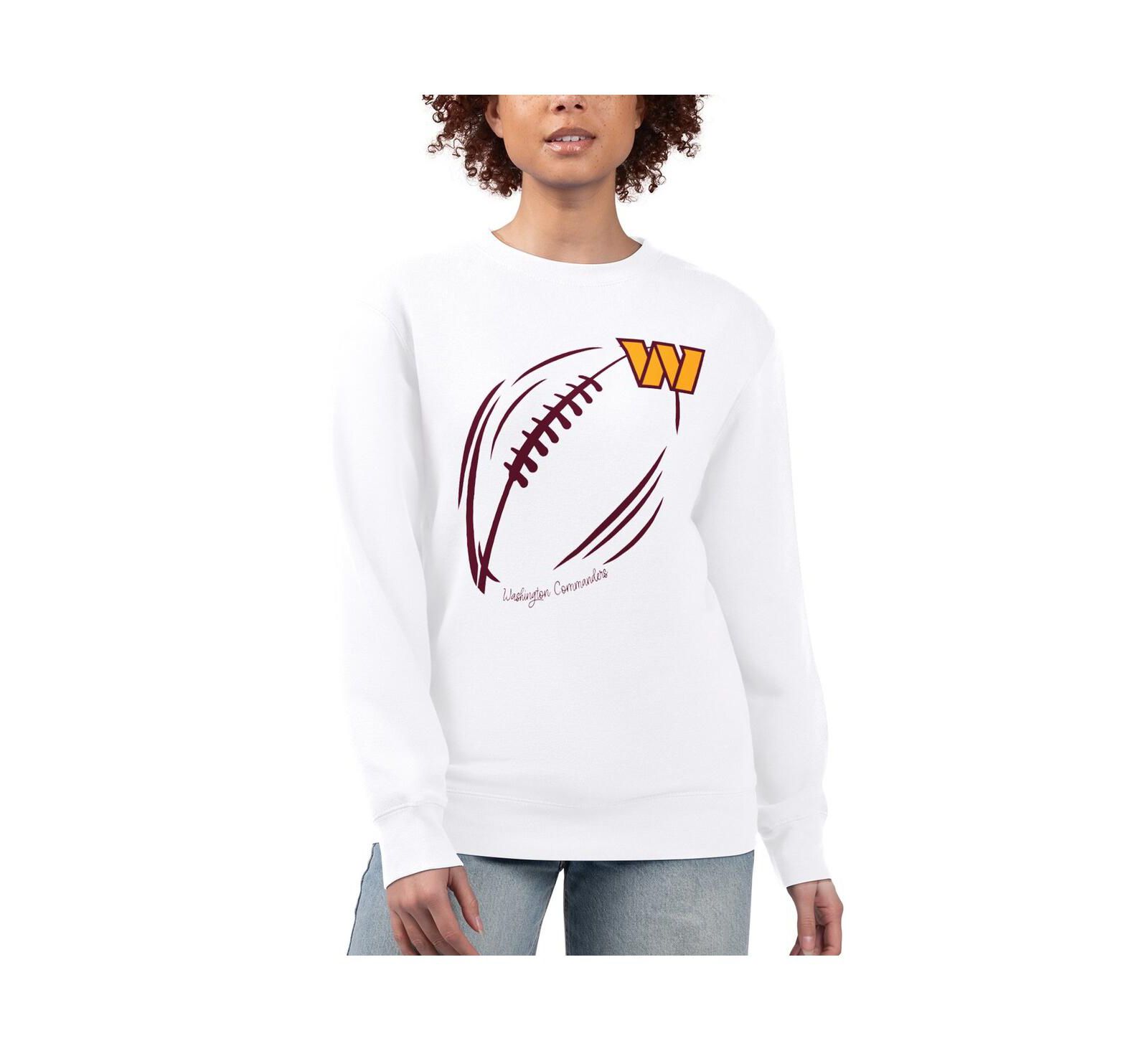 G-III 4Her by Carl Banks Women's White Washington Commanders Football Logo Graphic Fleece Tri-Blend Pullover Sweatshirt