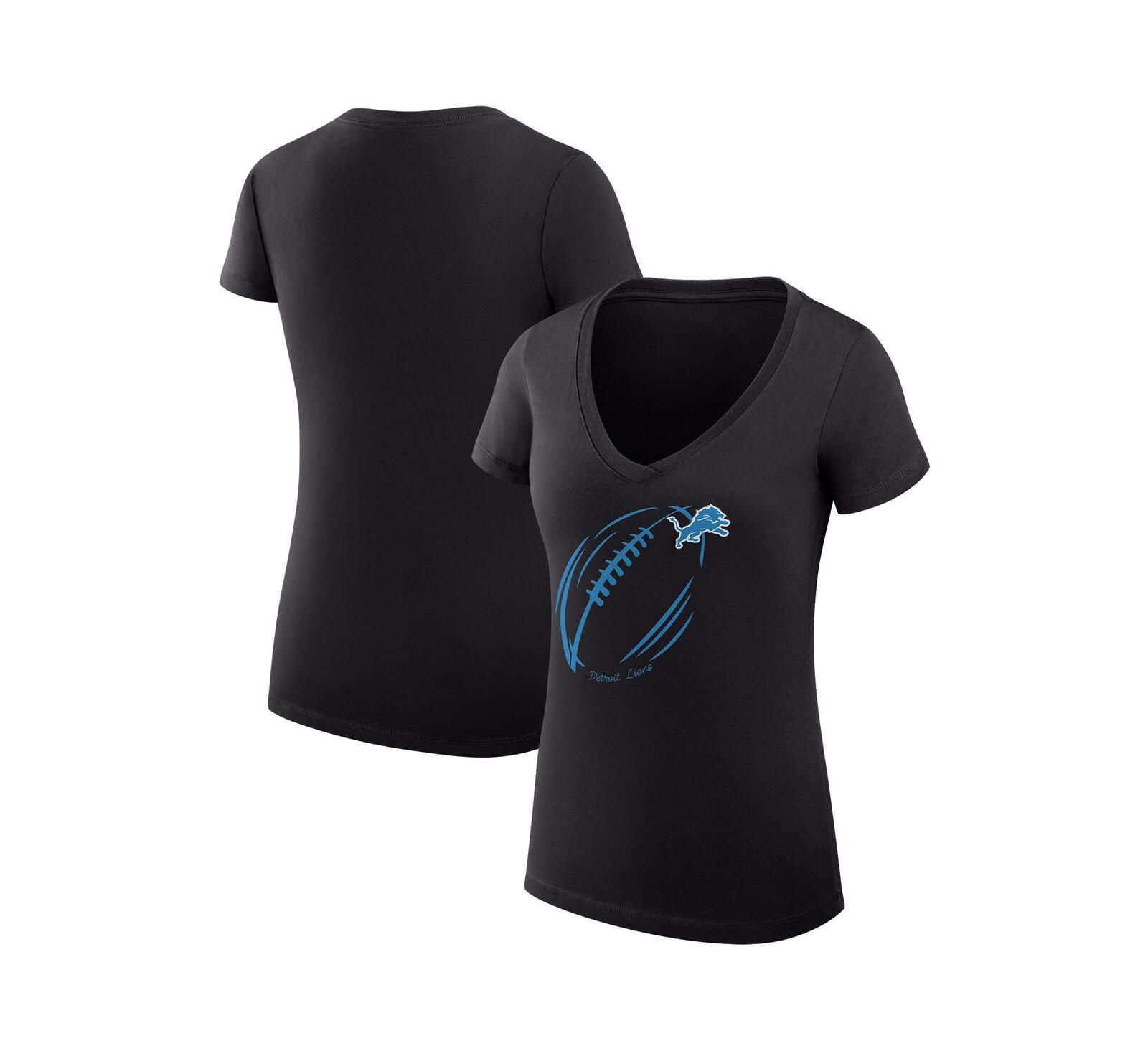 G-III 4Her by Carl Banks Women's Black Detroit Lions Super-Slim Fit Lightweight Subtle Football V-Neck T-Shirt