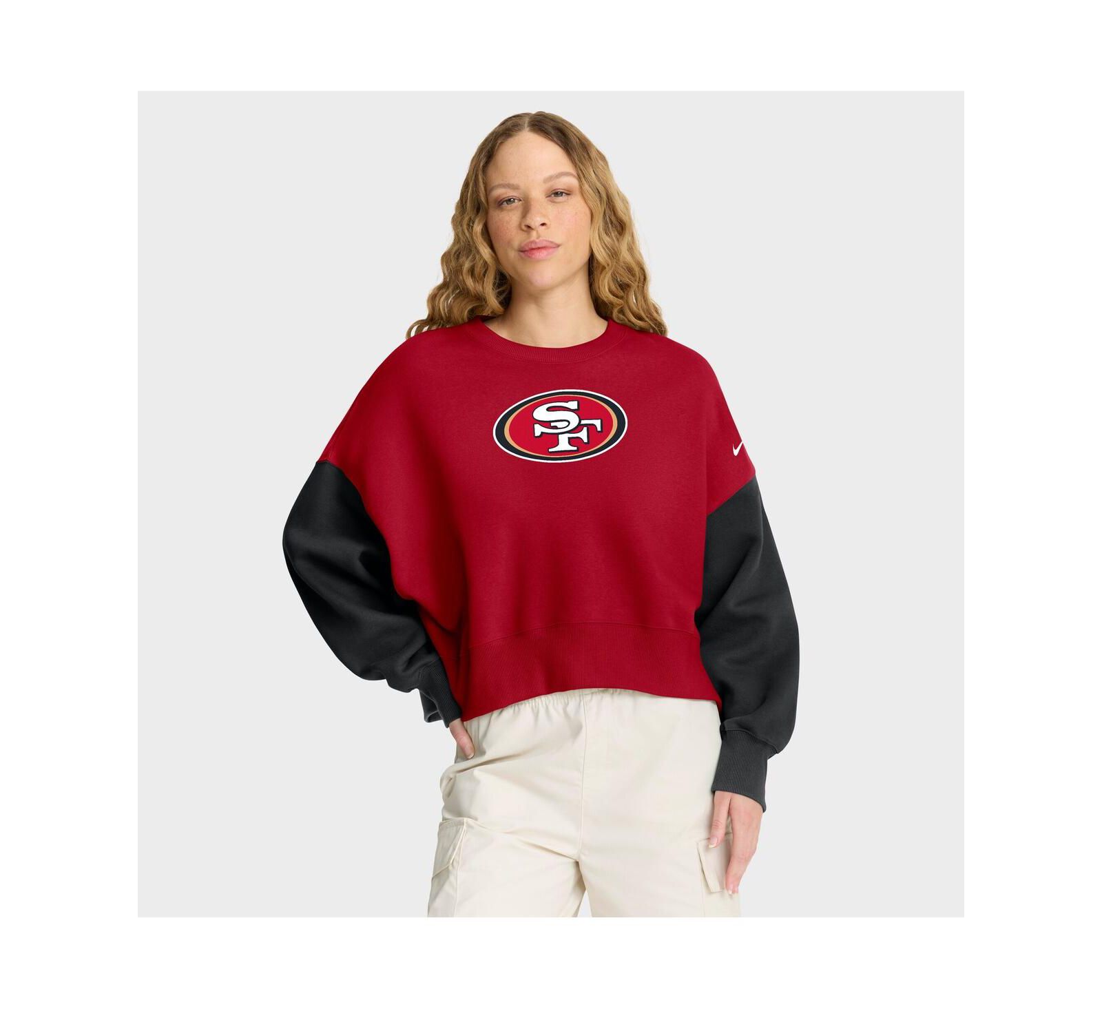 Nike Women's Scarlet San Francisco 49ers Oversized Color Block Pullover Sweatshirt