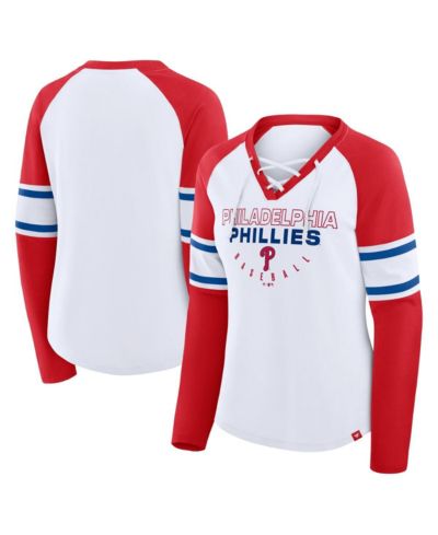 Женская футболка Fanatics White/Red Philadelphia Phillies Blitz Package Raglan Lace-Up V-Neck Long Sleeve