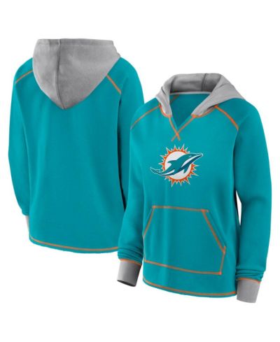 Женское флисовое худи Logo Athletic Aqua Miami Dolphins Boom V-Neck