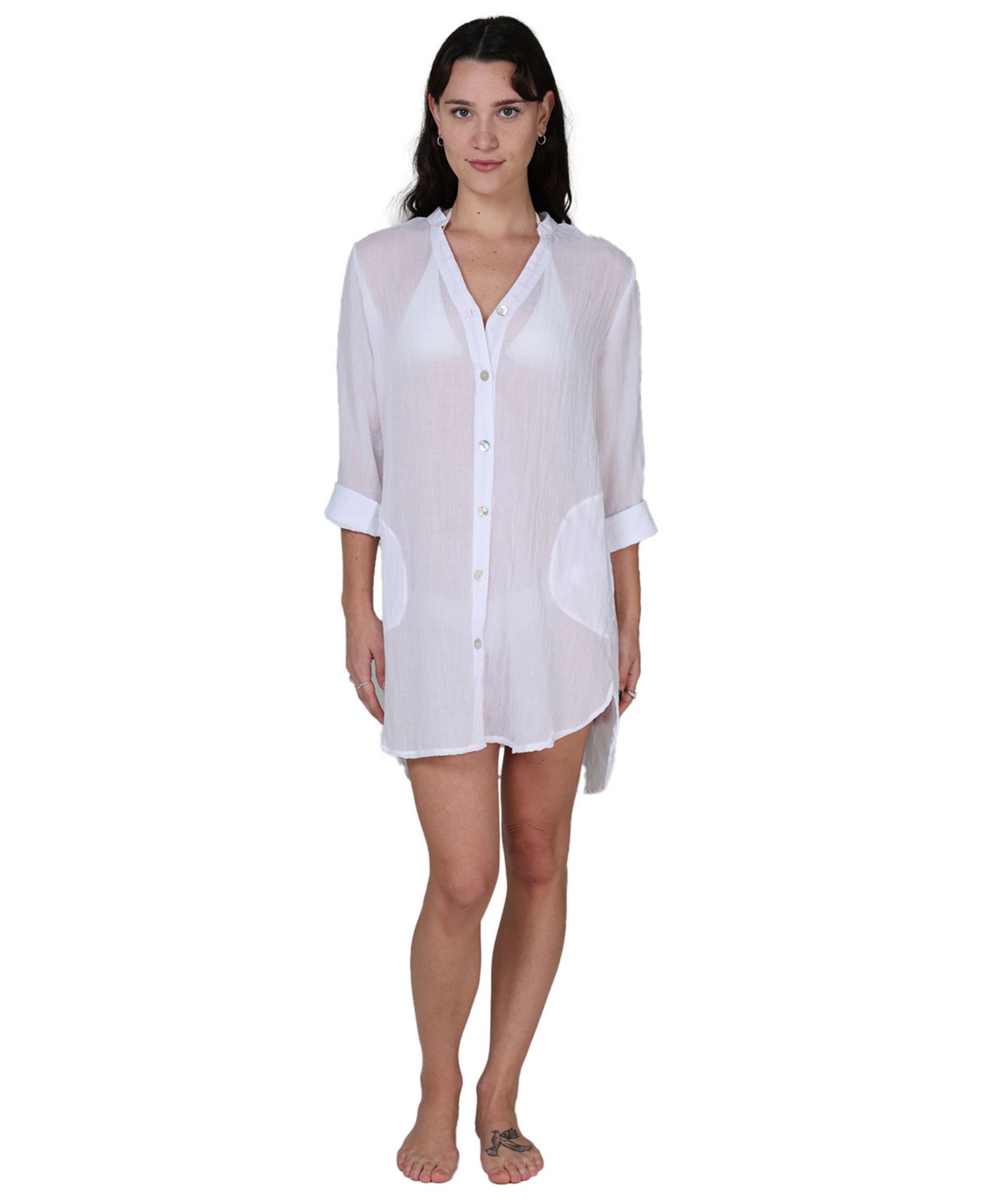 J Valdi Women's Button-Down Swim Shirt with Pockets